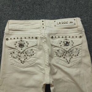 LA Idol Jeans USA White Embellished Rhinestone Bootcut Jeans Size 7 W30 L34